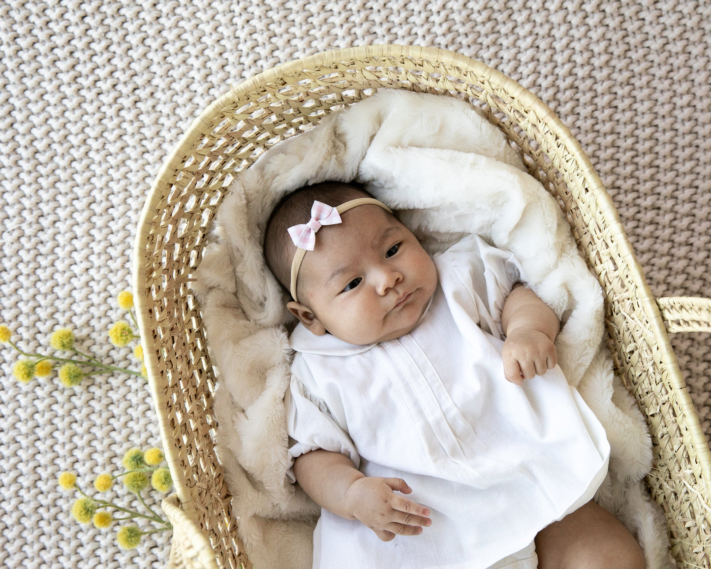 Petal Gingham | Leather Baby Bow