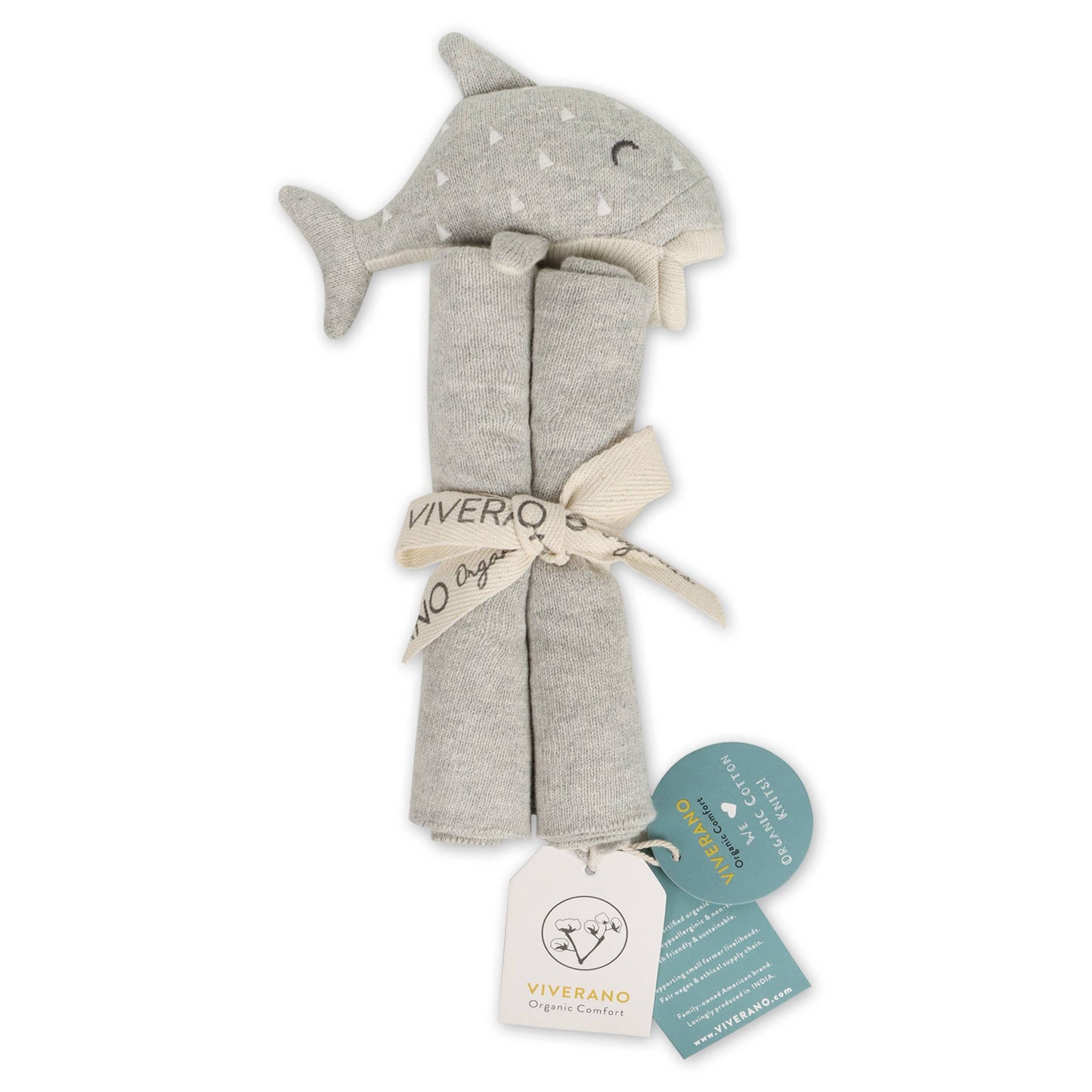 Organic Cotton Whale Lovey Security Blanket – Soft Knit Baby Comfort Toy