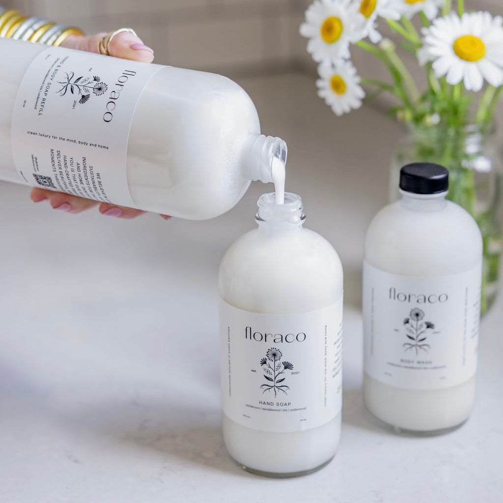 Floraco Body Wash: Cedarwood, Sandalwood, Cardamom -  Refillable Glass