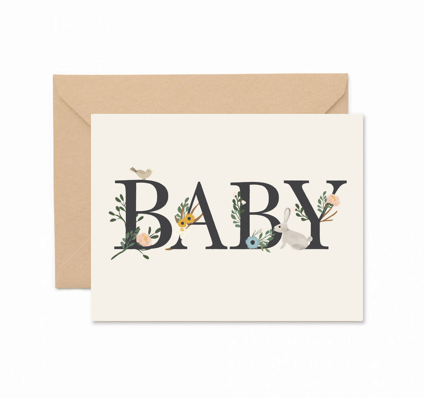 Baby Floral Greeting Card – Gender Neutral Baby Card with Floral & Animal Illustrations