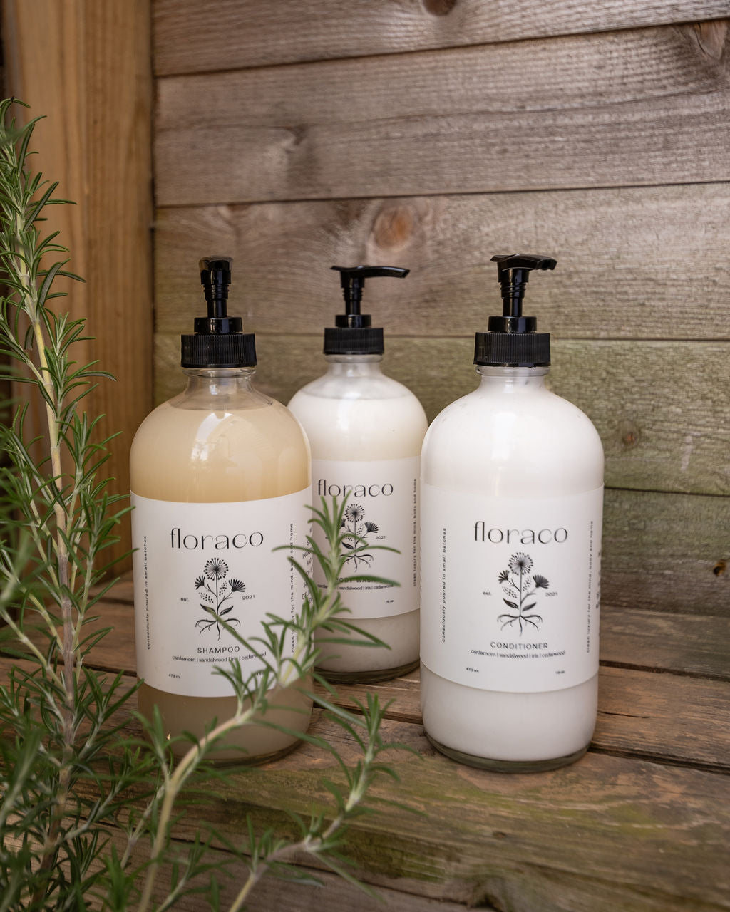 Floraco Body Wash: Cedarwood, Sandalwood, Cardamom -  Refillable Glass