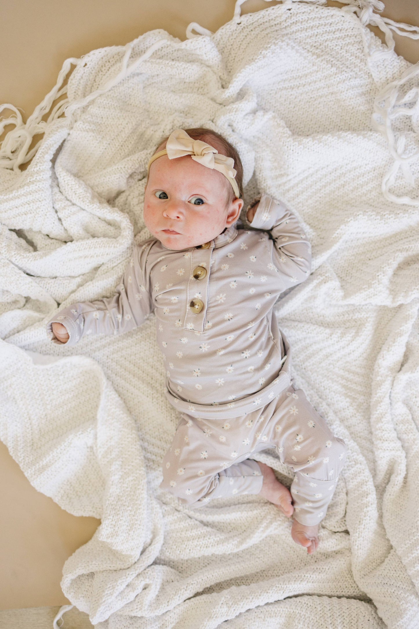 Henley-style buttoned top of the Daisy Floral 2pc Bamboo Pajamas for added charm.