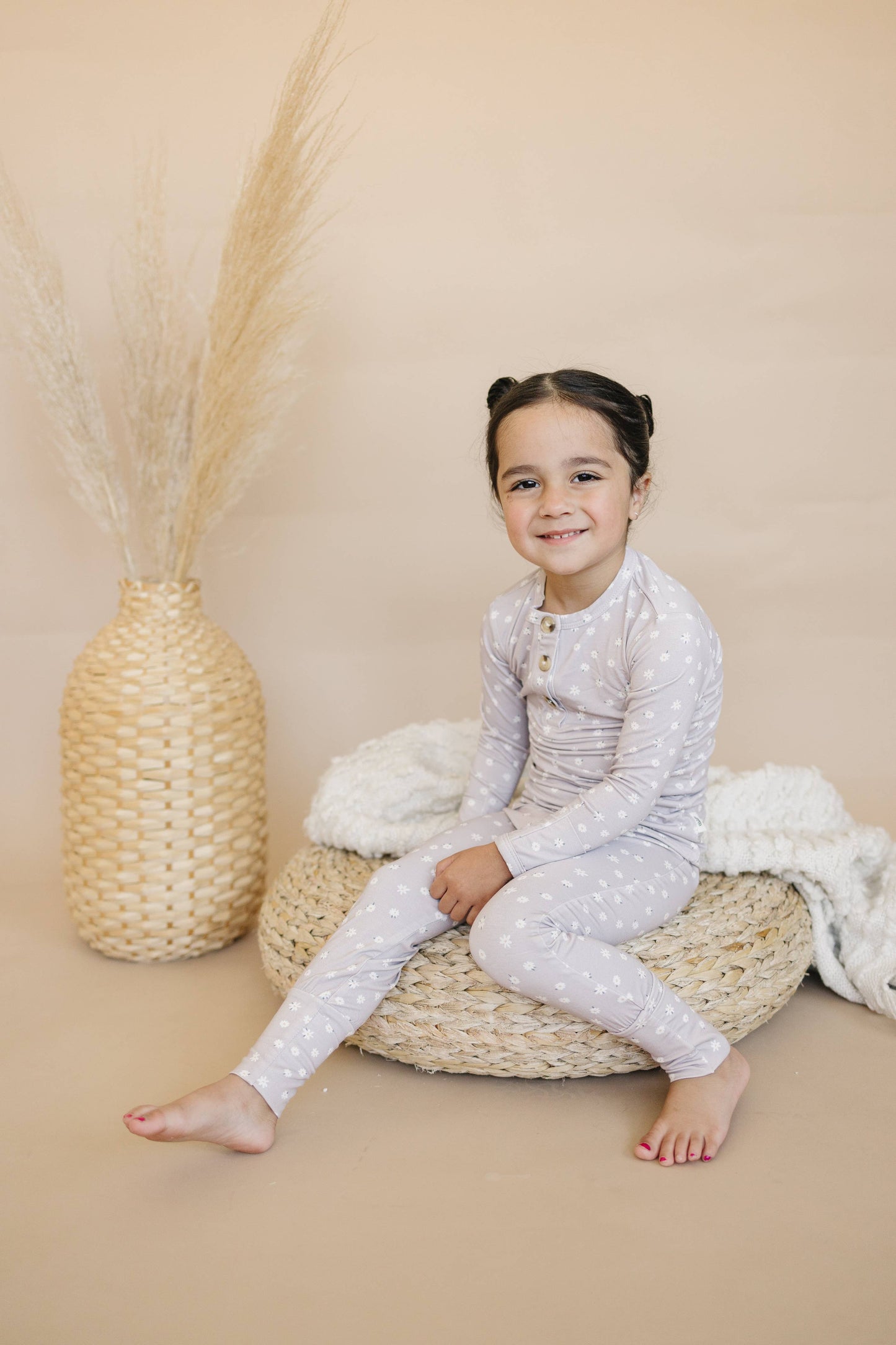 Full set of Daisy Floral Bamboo Pajamas showcasing breathable and lightweight design.