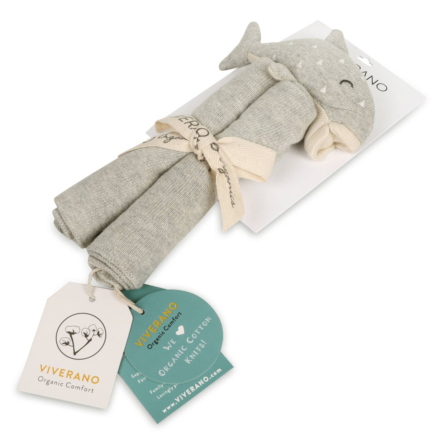 Organic Cotton Whale Lovey Security Blanket – Soft Knit Baby Comfort Toy