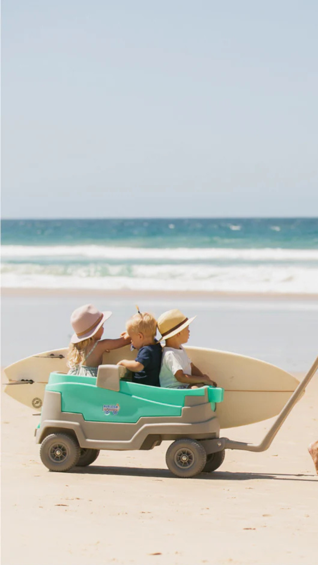 Side view of the Burleigh Wagon showcasing the kids beach wagon and cooler storage, designed for easy transportation.