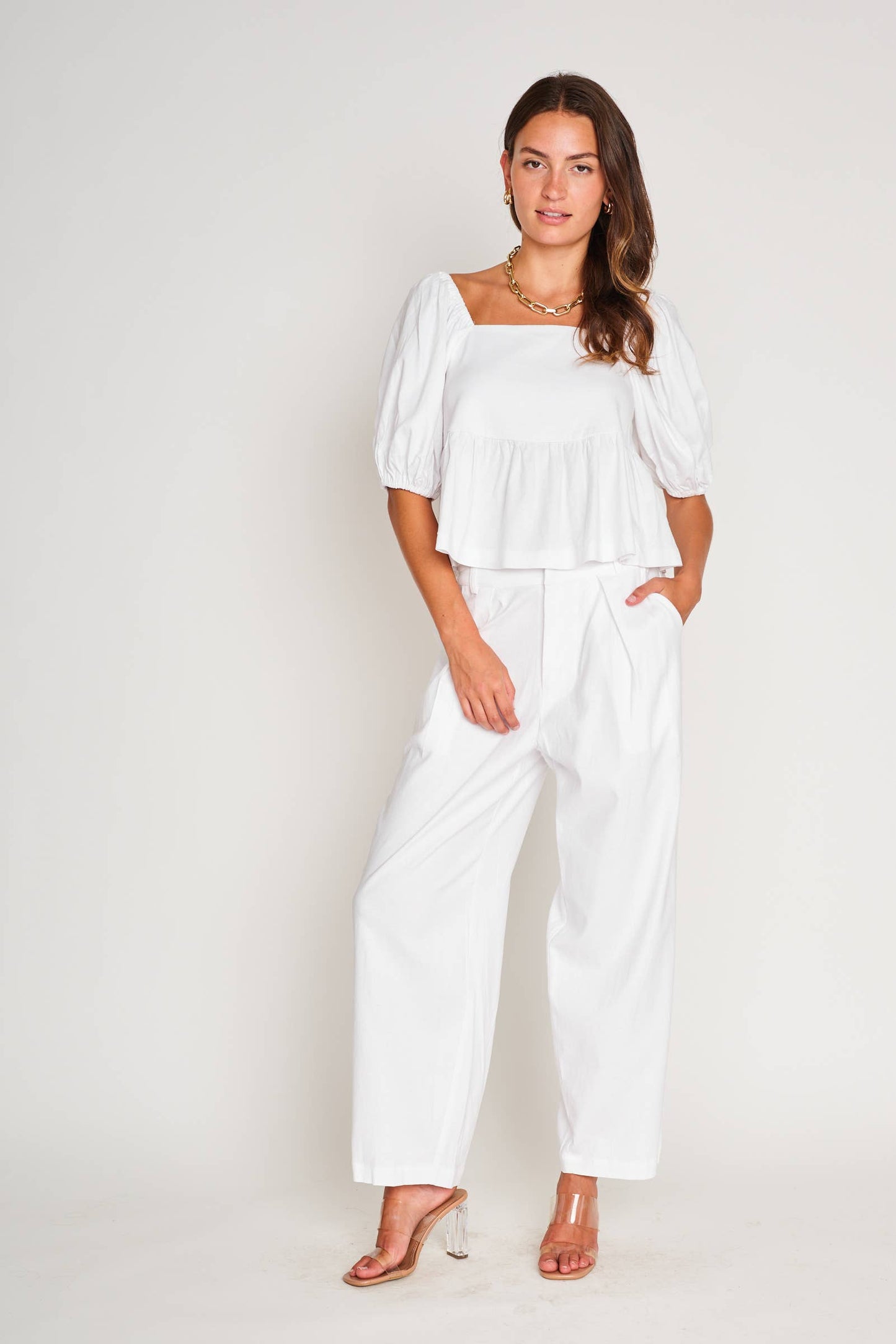 Gemma Peplum Top – White