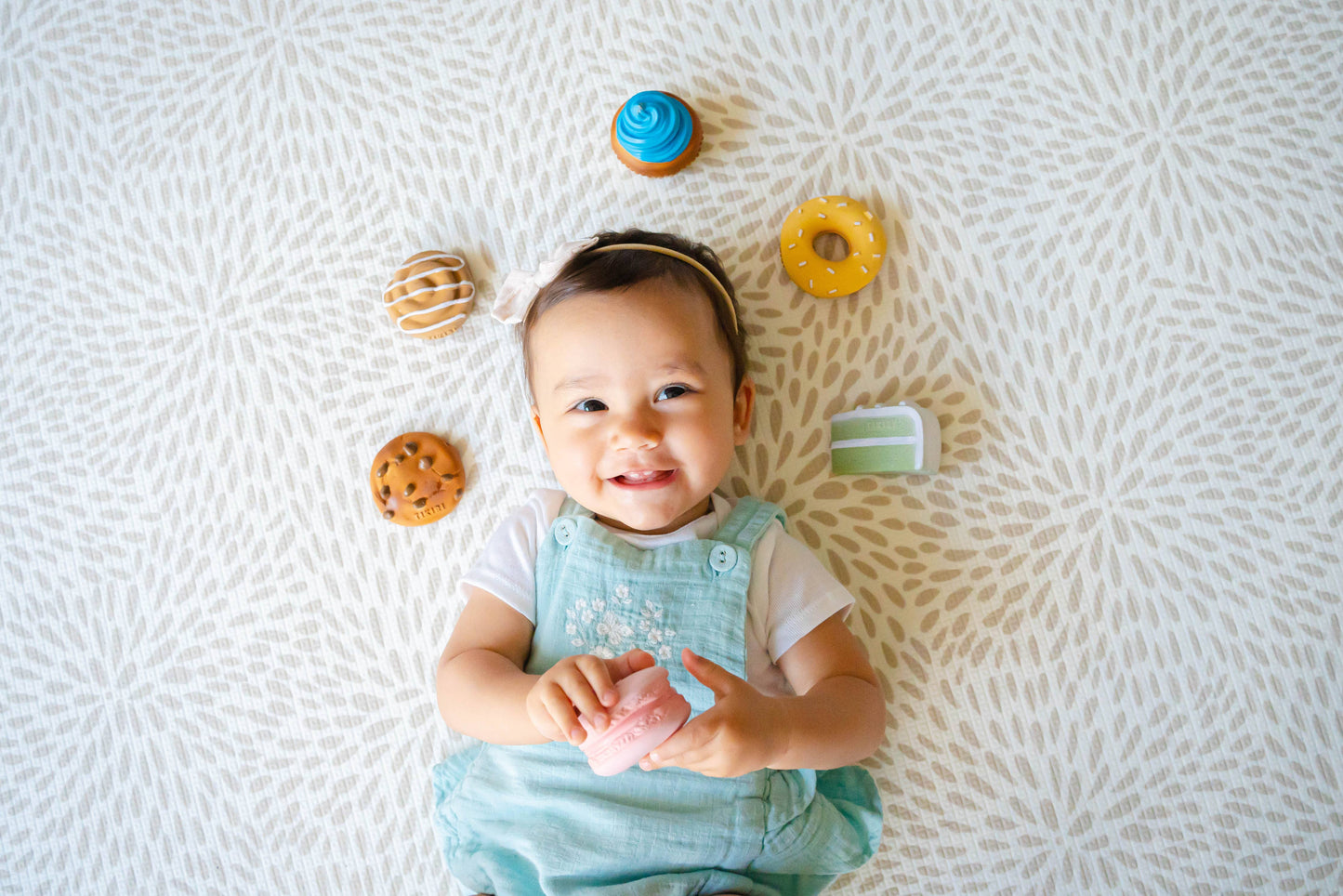Macaroon Natural Rubber Teether, Rattle & Pretend Play - Grace & Haven