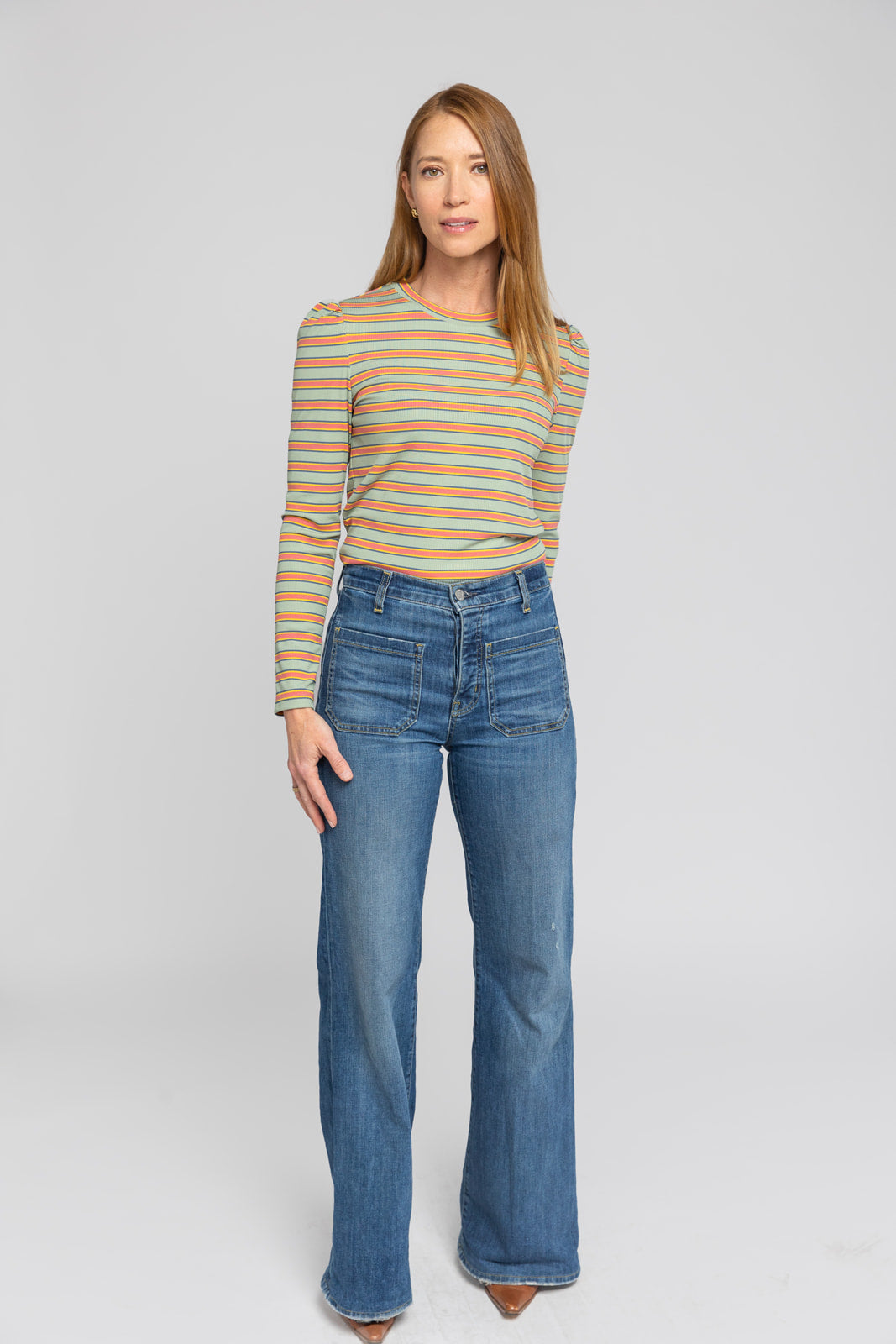 Dylan Striped Knit Top styled casually with denim for an effortless everyday outfit.