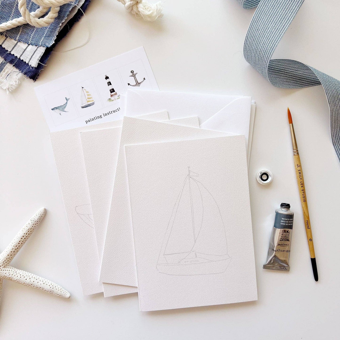 Seaside Paintable Notecards – Watercolor DIY Stationery Set by Emily Lex