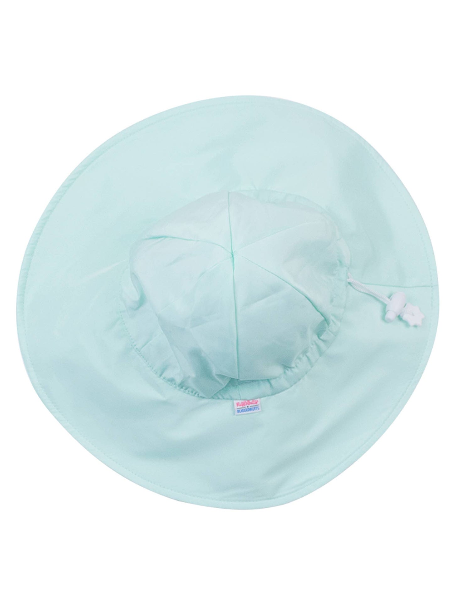 Top-down flat lay of mint sun hat for babies and toddlers, showing full coverage and lightweight fabric