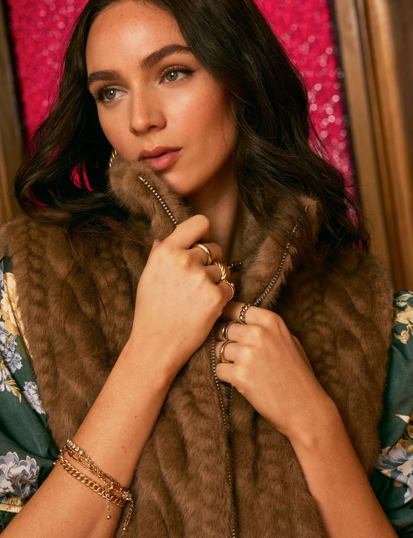 Detailed close-up of The Liana Vest on model, emphasizing soft, cozy fabric and comfortable fit.