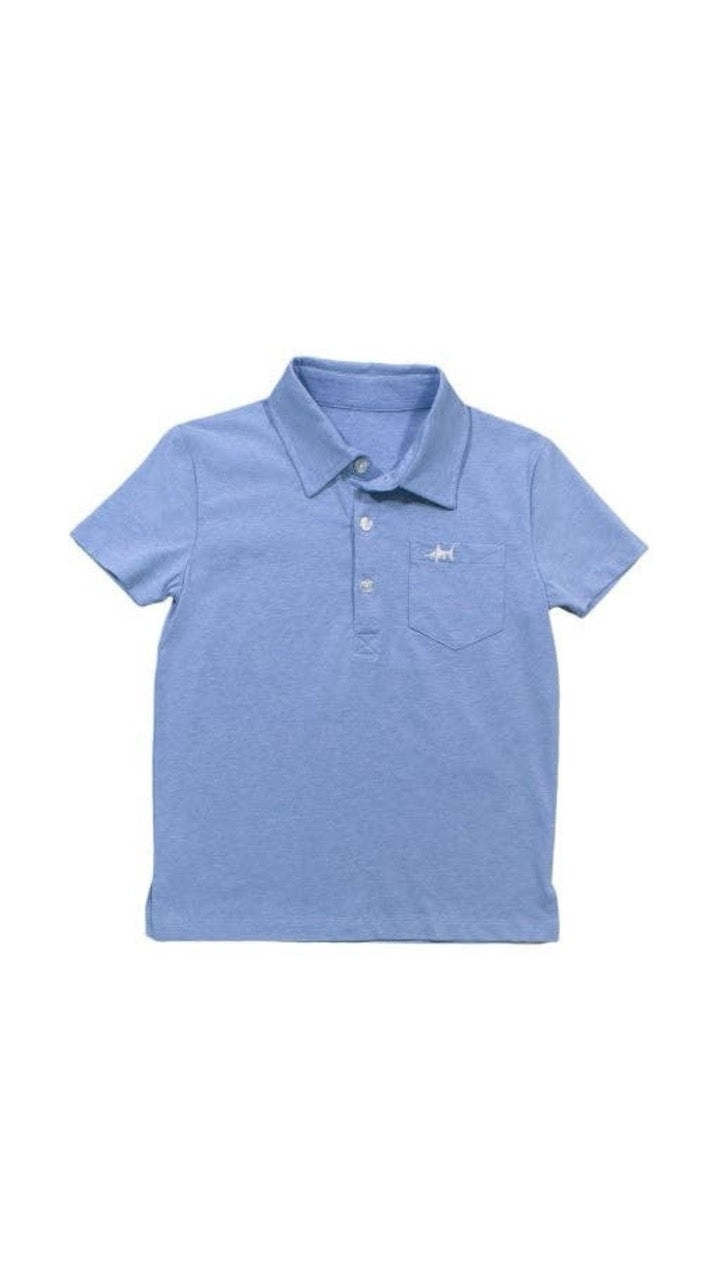 The Marco Boys Polo by Saltwater Boys featuring a chest pocket with embroidered Signature Marlin, crafted from soft performance cotton in a classic design
