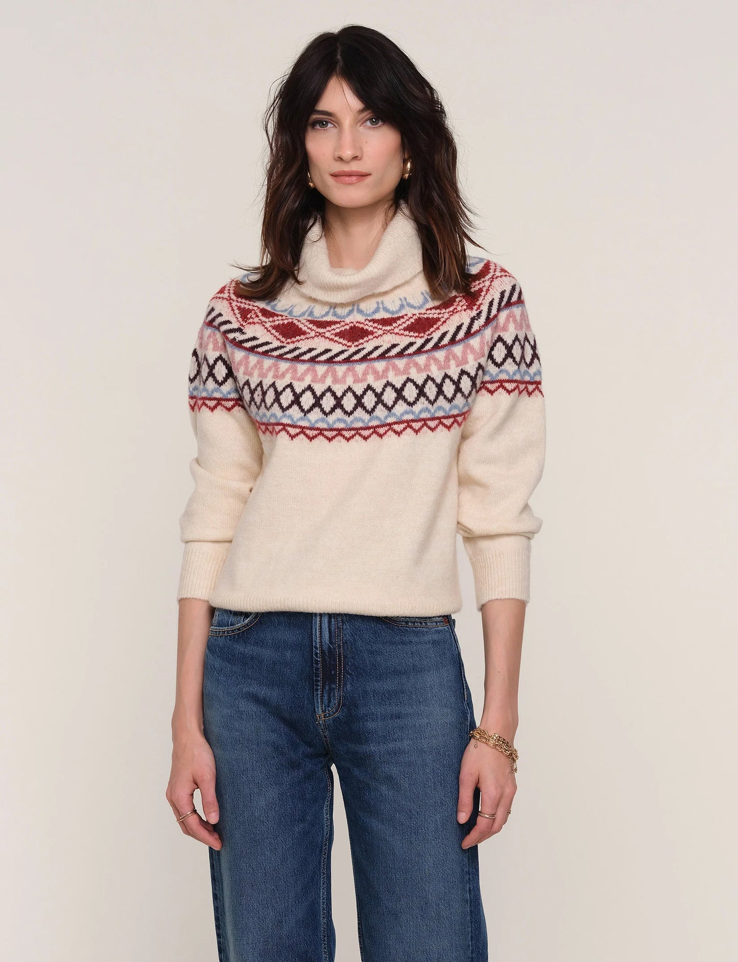 Side profile of Mason Sweater highlighting slouchy cowl neck, relaxed fit, and easy layering design