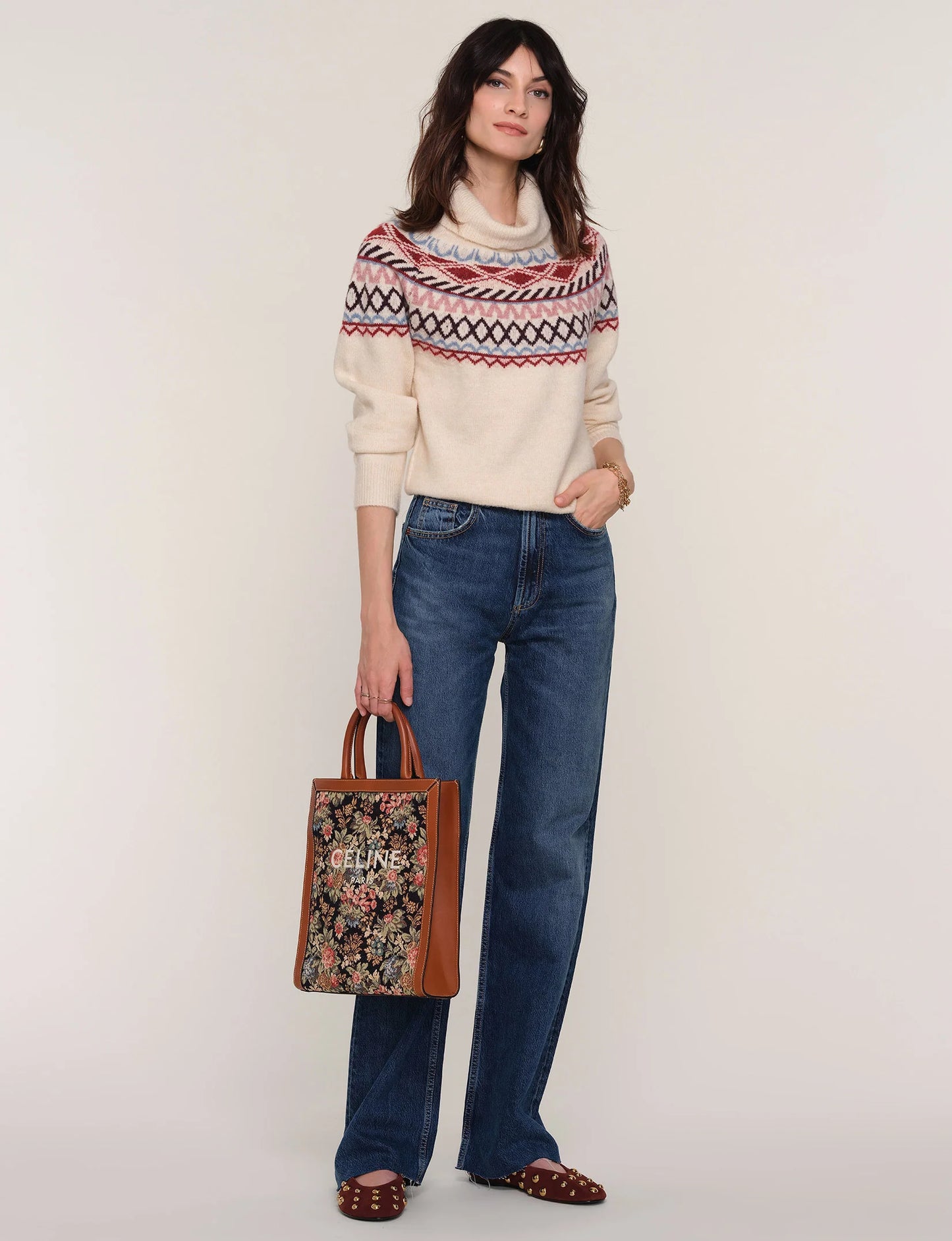 Mason Sweater in Ivory styled with jeans and flats, showcasing casual fall outfit and cozy layering option