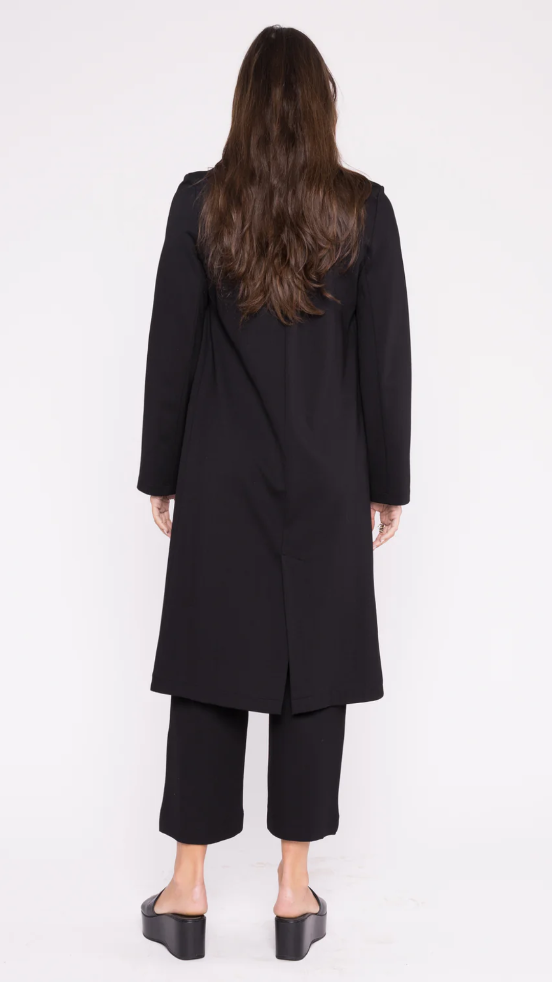 Back view of the Ponte Knit Smoking Jacket, featuring a sleek, tailored finish for a polished and refined look.