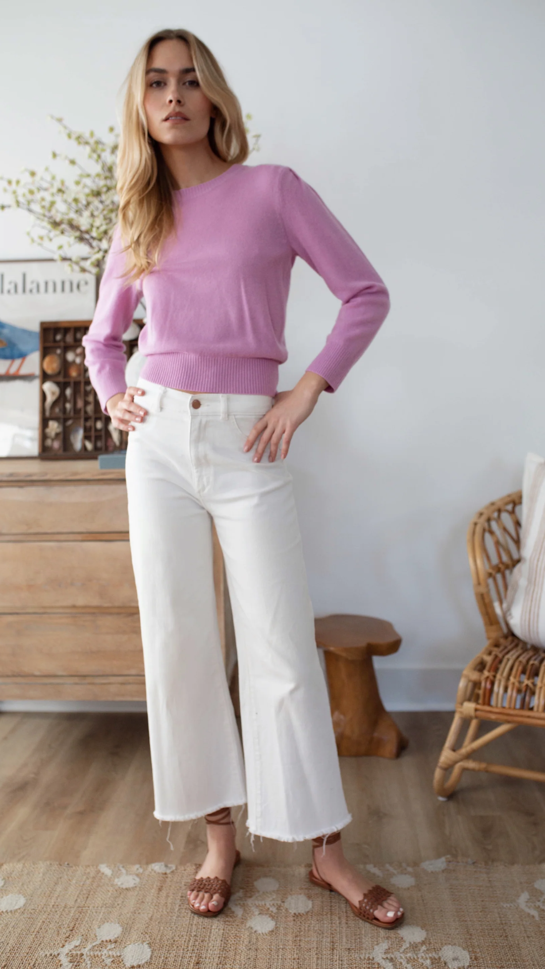The timeless Marea Cashmere Crewneck Sweater styled for both casual and elevated outfits, a must-have for spring wardrobes.