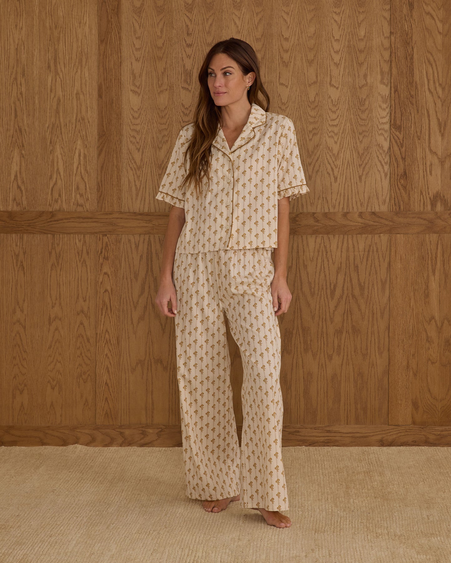 Rylee + Cru Women’s Woven Pajama Set – Golden Bloom Floral Sleepwear