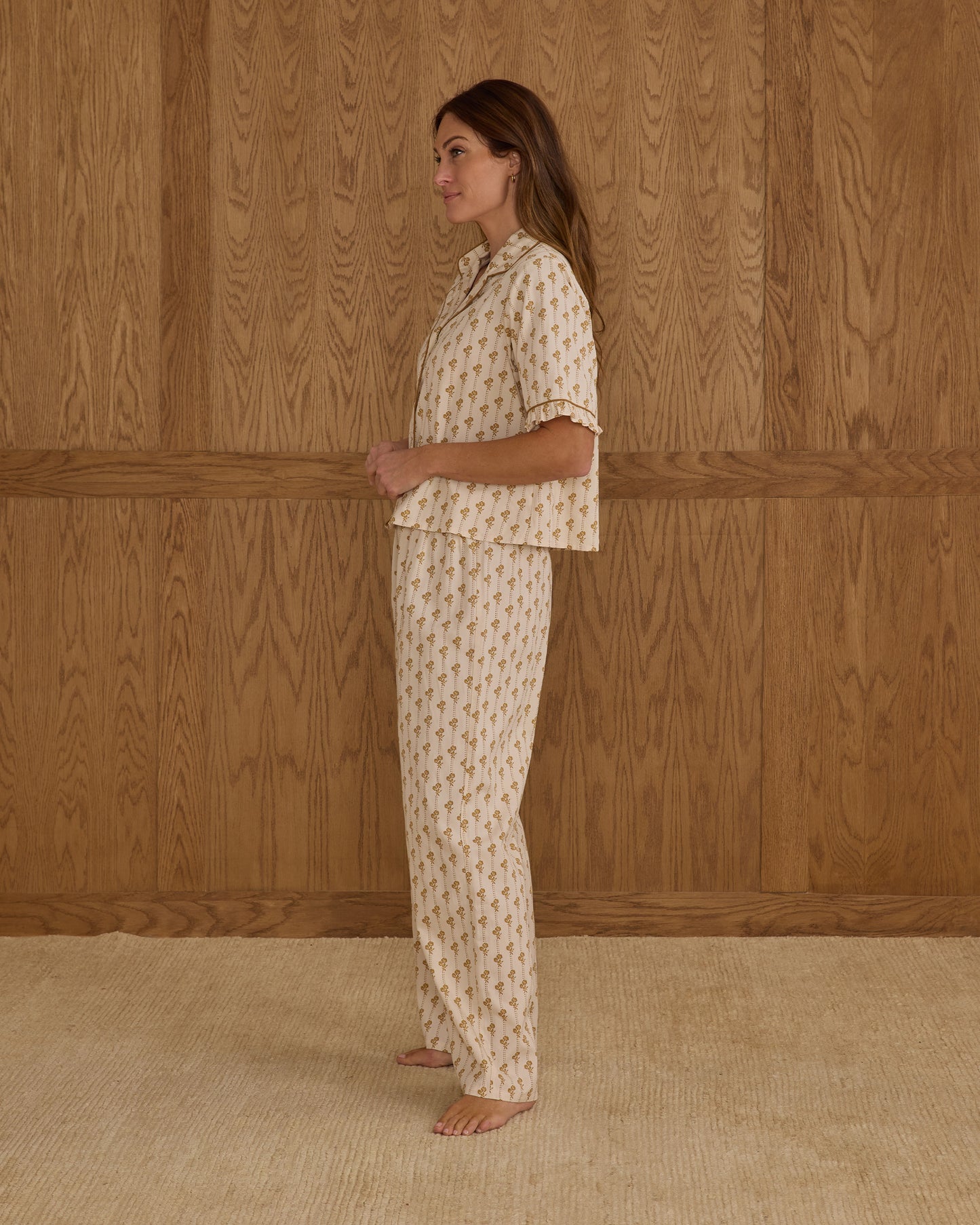 Rylee + Cru Women’s Woven Pajama Set – Golden Bloom Floral Sleepwear
