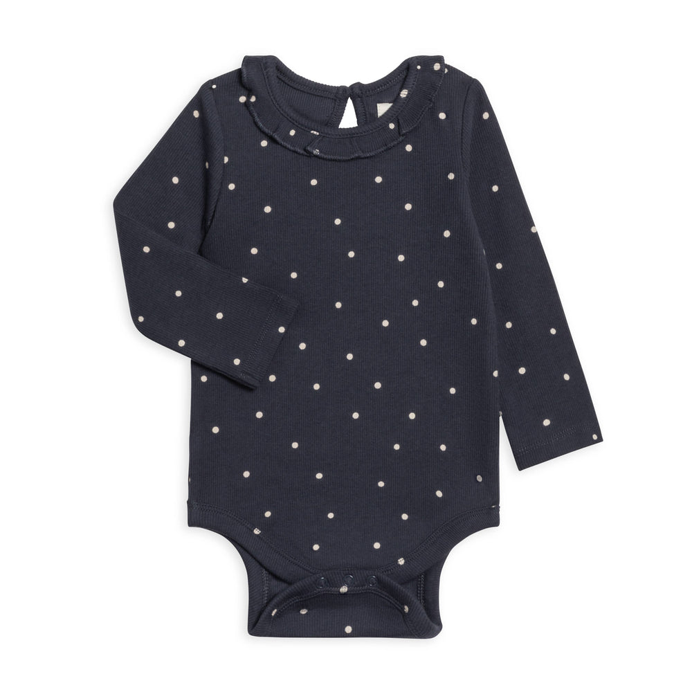 Irma Ribbed Ruffle Neck Bodysuit - Mini Polka / Navy