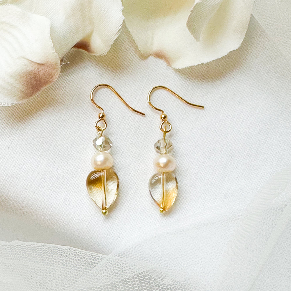 Citrine Heart & Pearl Earrings