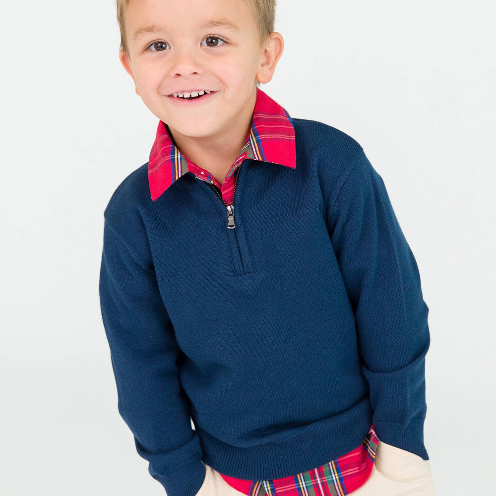 Boys Dark Navy Quarter-Zip Sweater