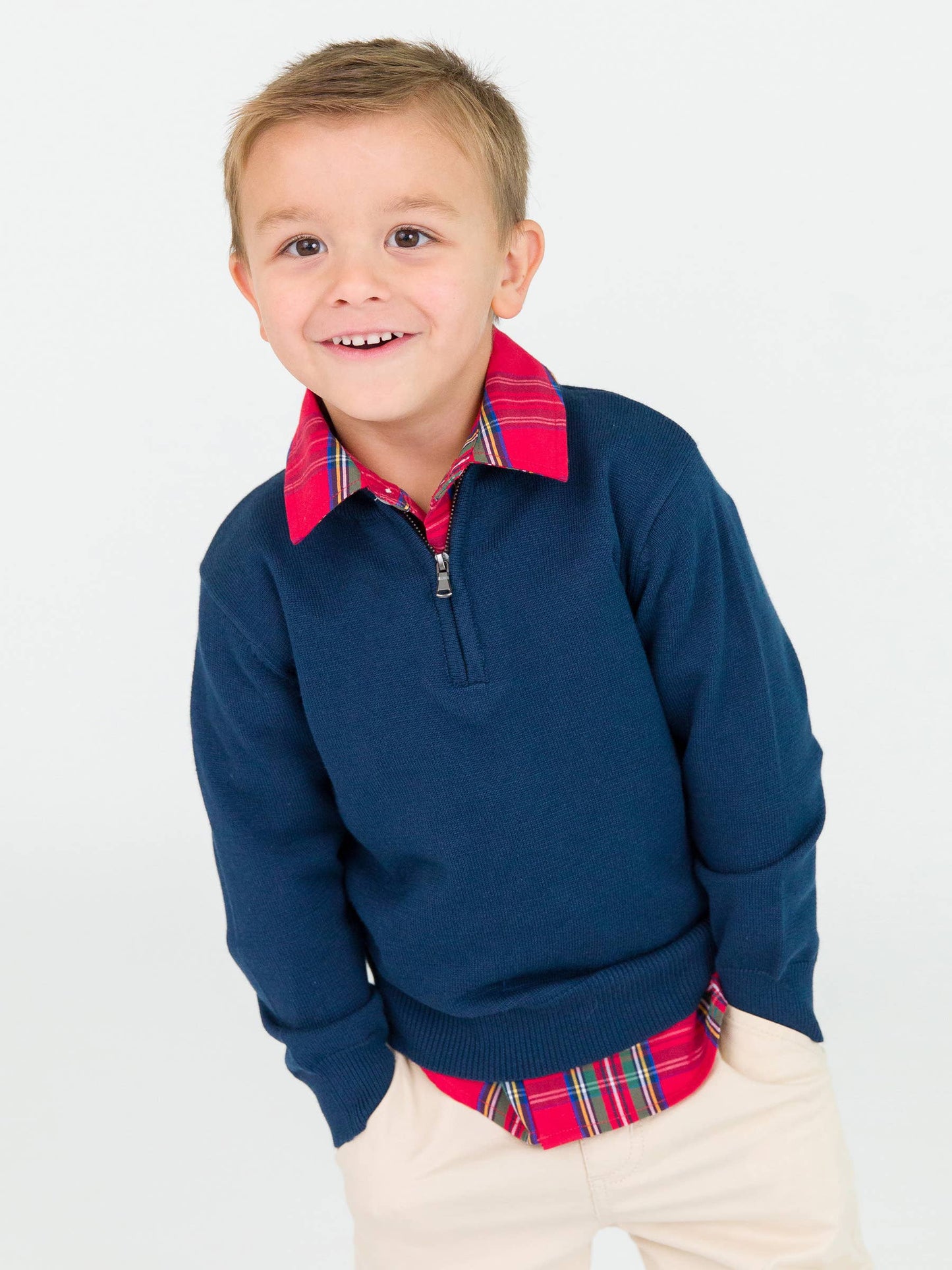 Boys Dark Navy Quarter-Zip Sweater