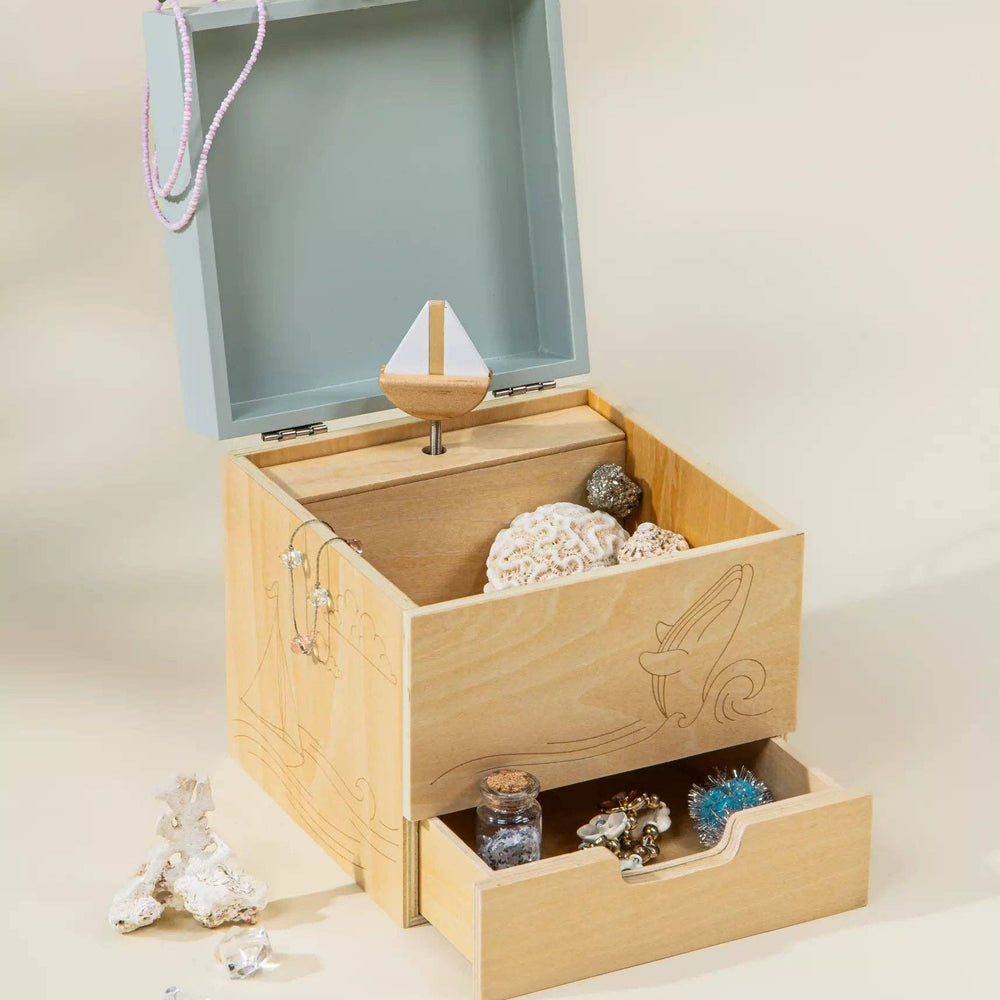 
                      
                        Wooden Musical Souvenir Box – Ocean-Themed Nursery Keepsake with Pop-Up Sailboat
                      
                    