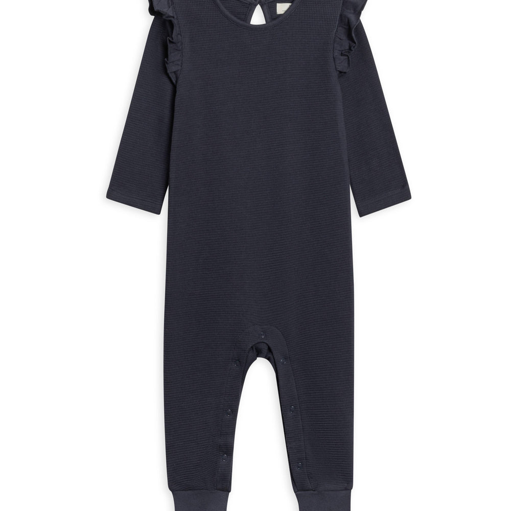 Organic Baby Mila Flutter Sleeve Waffle Romper - Navy