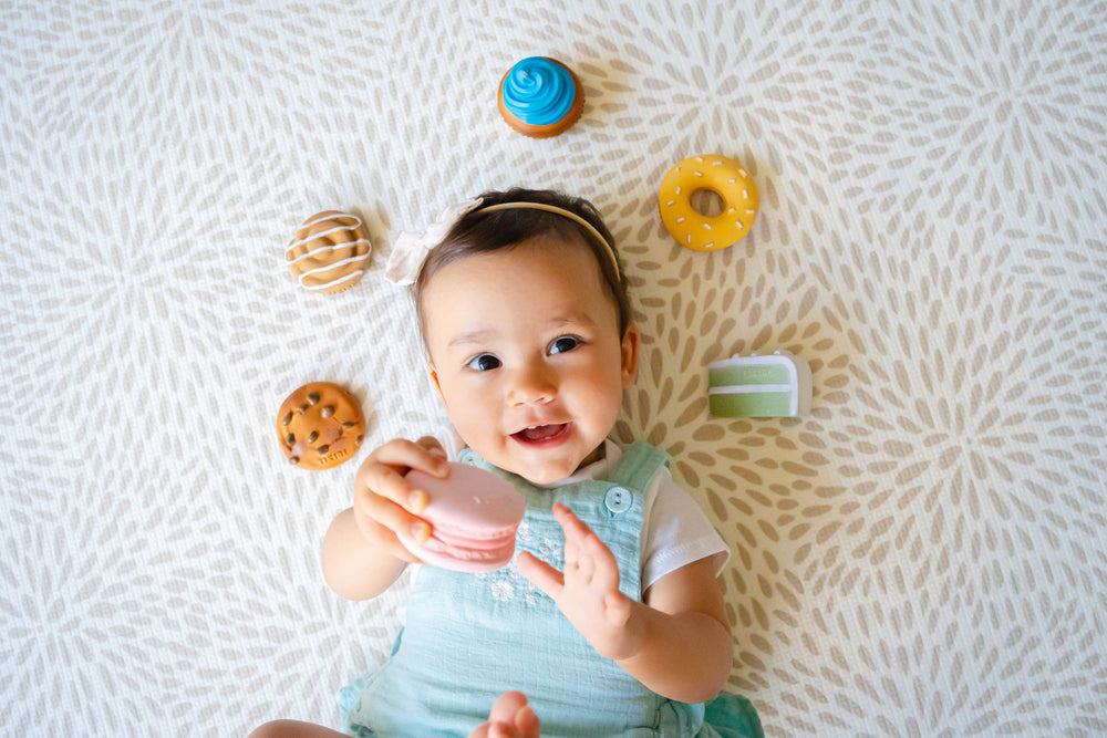 Macaroon Natural Rubber Teether, Rattle & Pretend Play - Grace & Haven