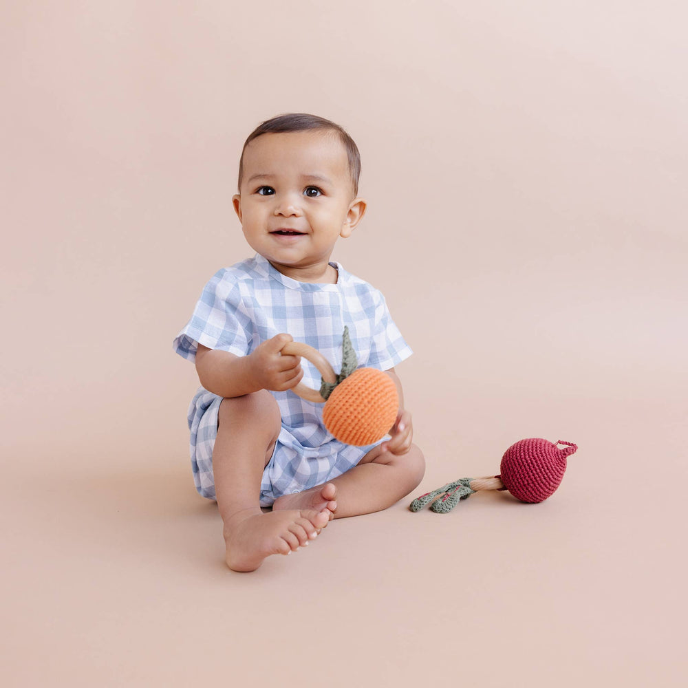 
                      
                        Cotton Crochet Rattle Fruit Orange Baby Teether – Clementine by The Blueberry Hill
                      
                    