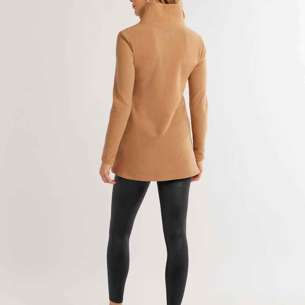 
                      
                        Cobble Hill Turtleneck – Camel Vello Fleece with Tunic Length & Pockets
                      
                    