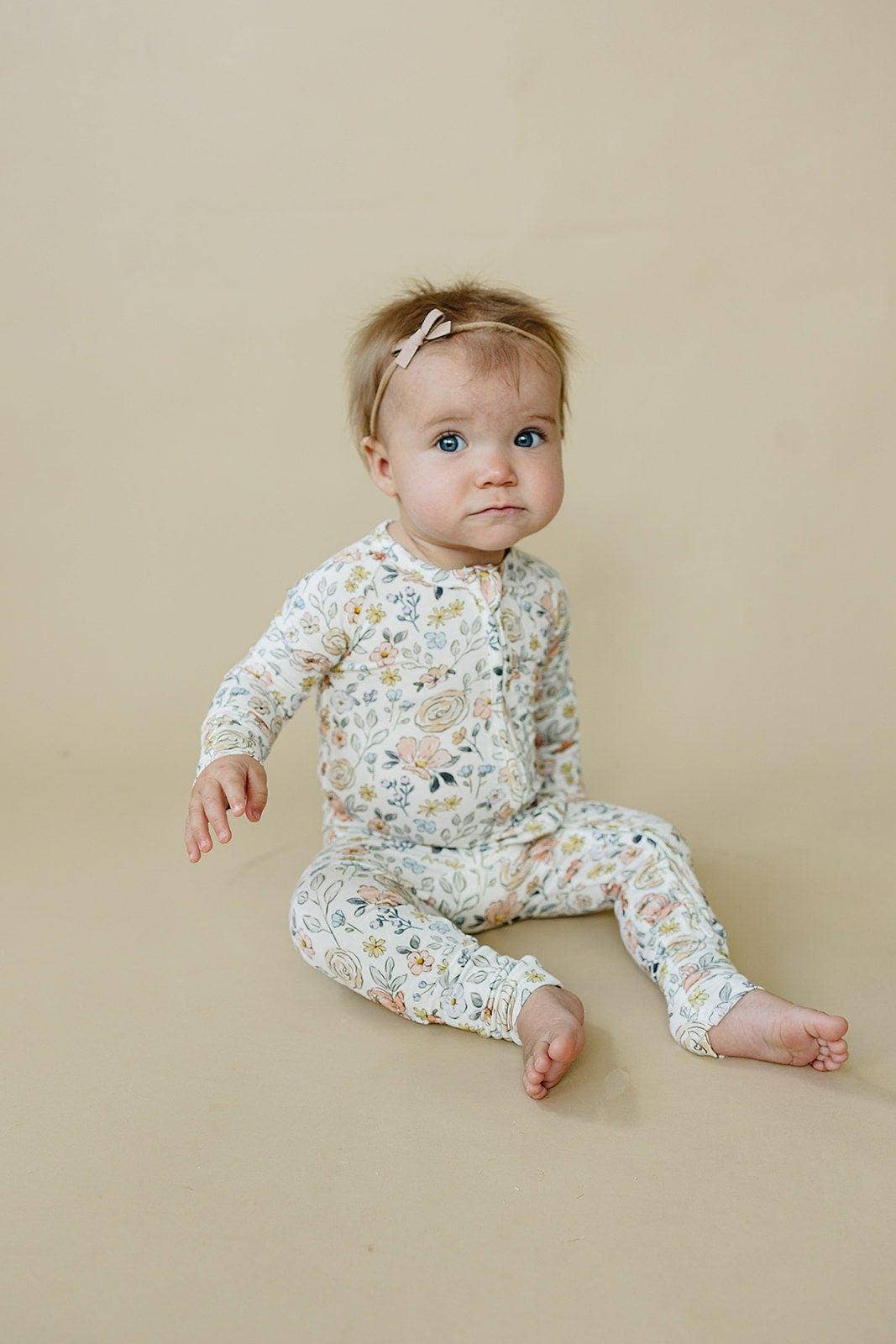 Pastel Petals Modal Zippy Romper Baby Girl Floral Pajamas PJ