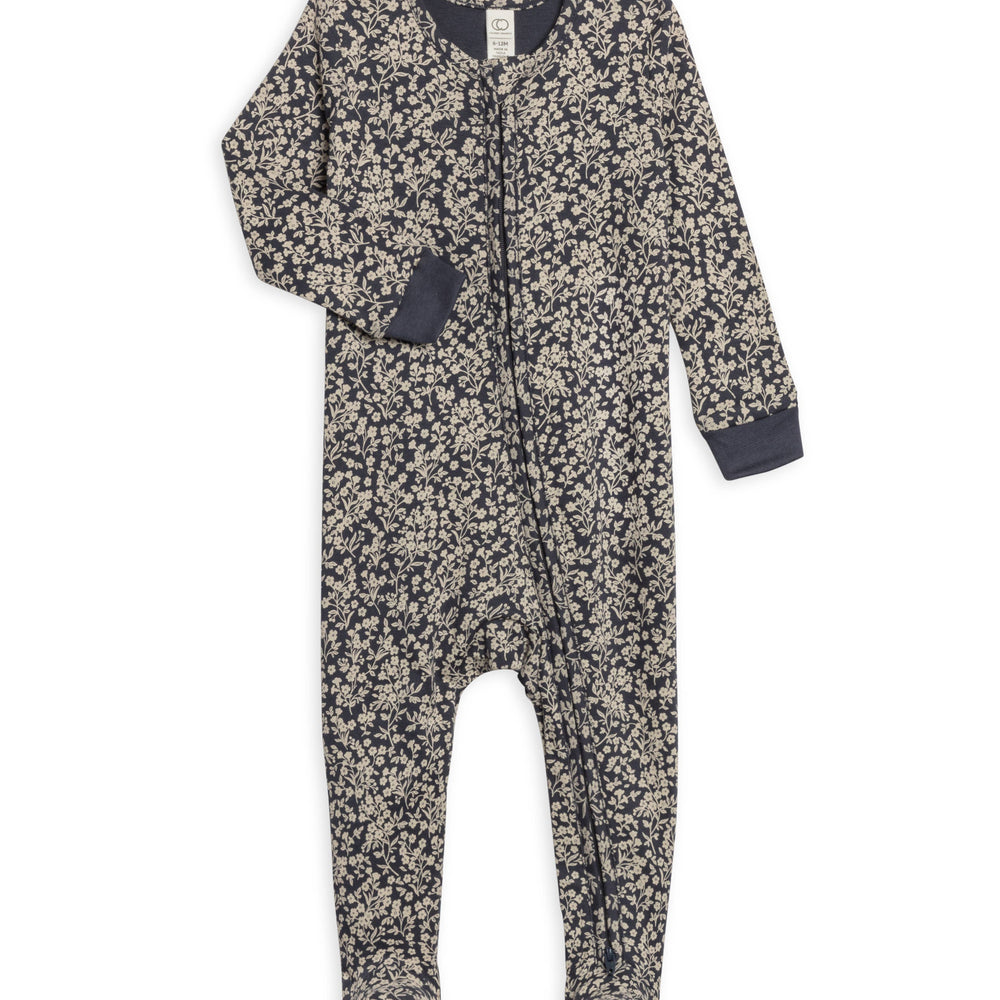 Organic Baby Peyton Footed Sleeper - Chicory Floral  / Navy