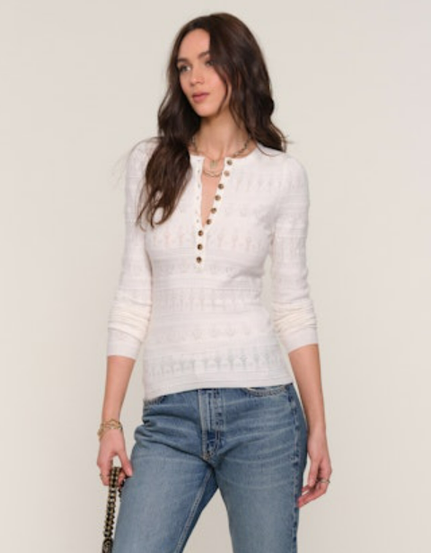 The Daisy Top – Fitted Pointelle Knit Henley