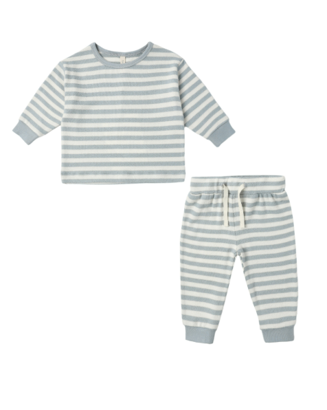 Quincy Mae Cozy Set – Blue Stripe Baby and Toddler Lounge Outfit