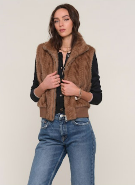 The Liana Vest – Braided Faux Fur Zip-Up with Ribbed Hem
