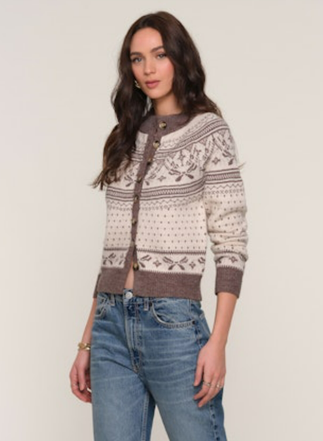 The Morrie Cardi – Fair Isle Knit Cardigan with Faux Horn Buttons
