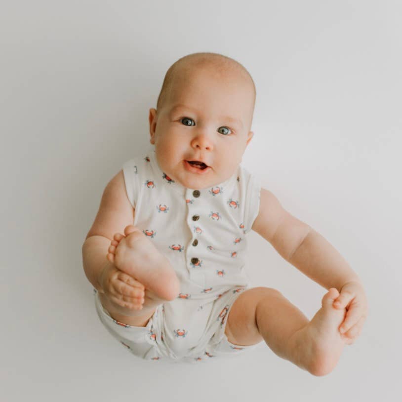 Organic Cotton Tank Romper – Crab Print (Baby & Toddler)