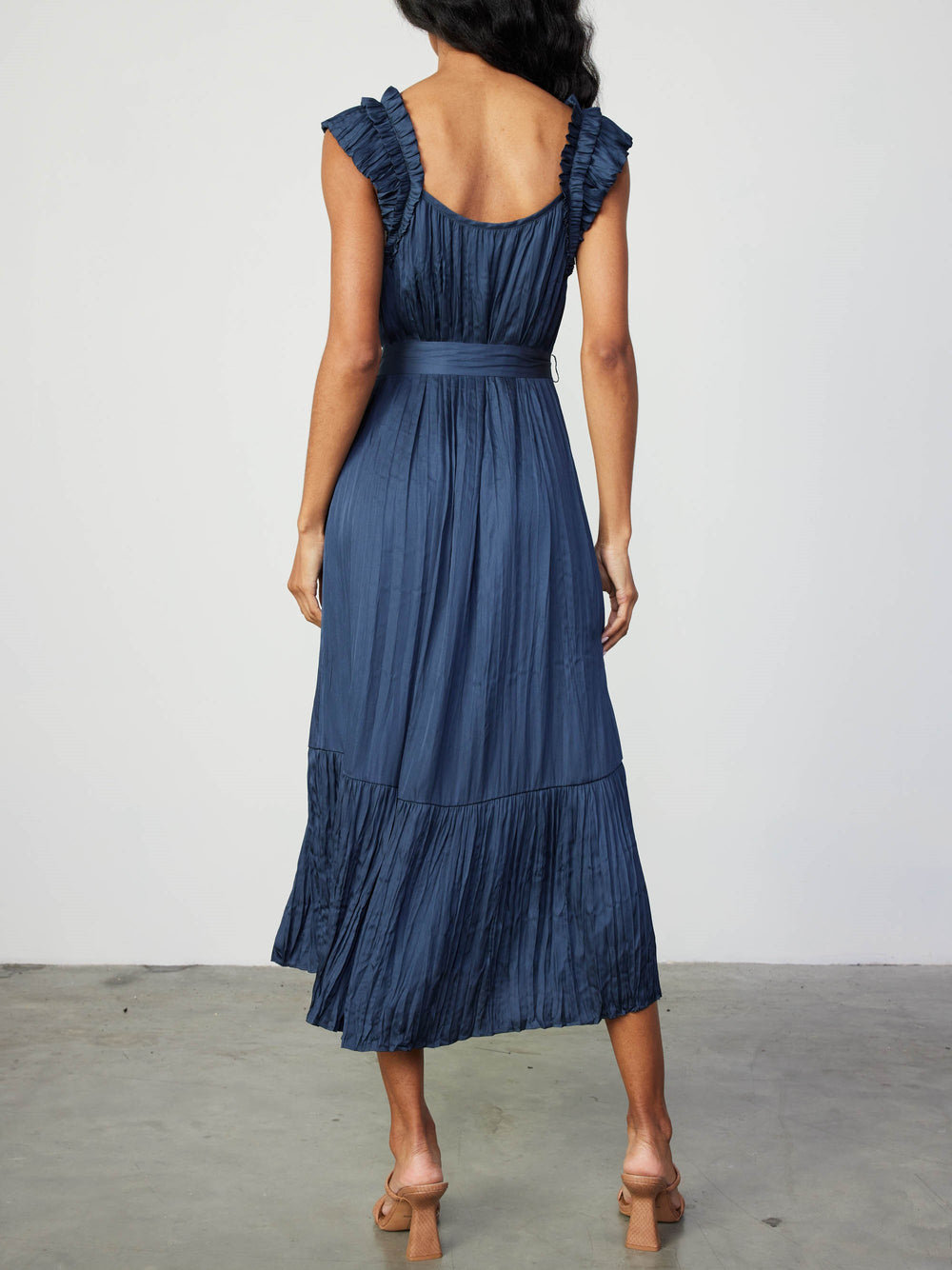 Medium - Slate Navy Soft Midi Dress - Perfect Wedding Guest Dress for Effortless Style