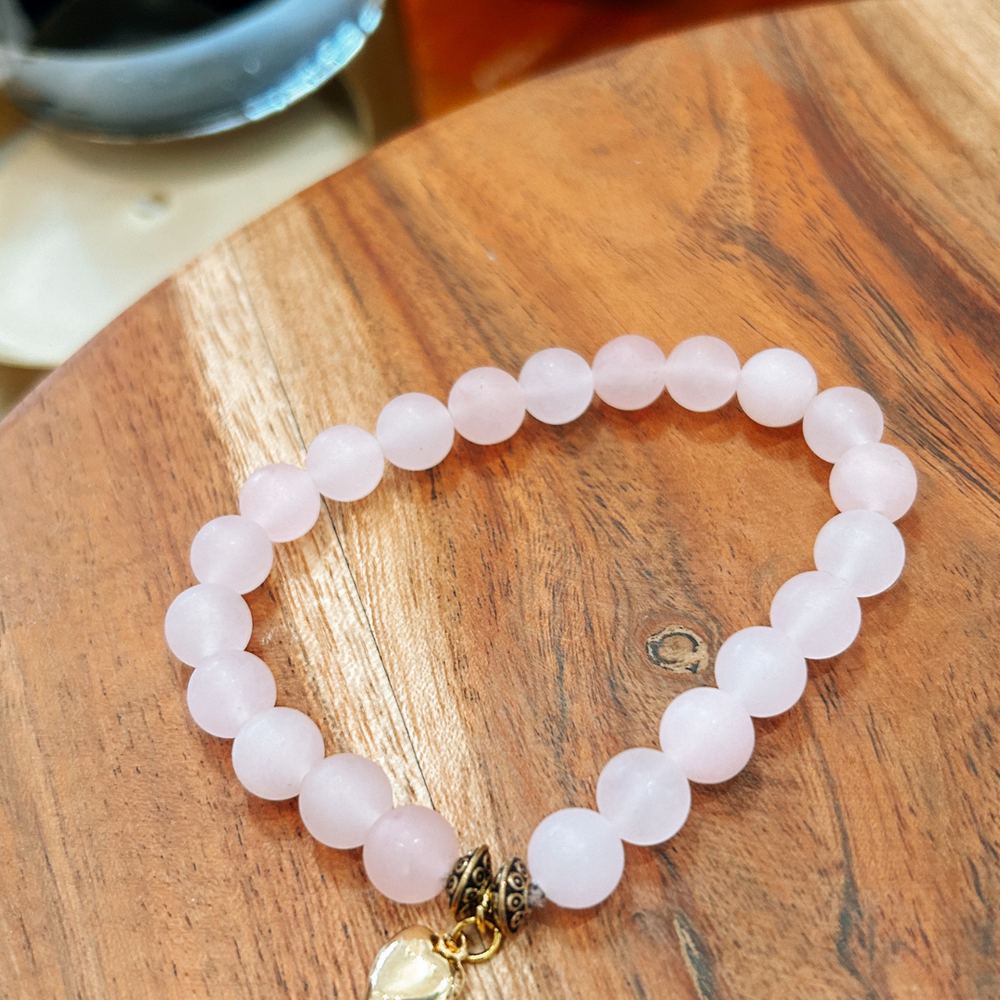 Matte Pink Bracelet with Heart Charm by Carson & Co