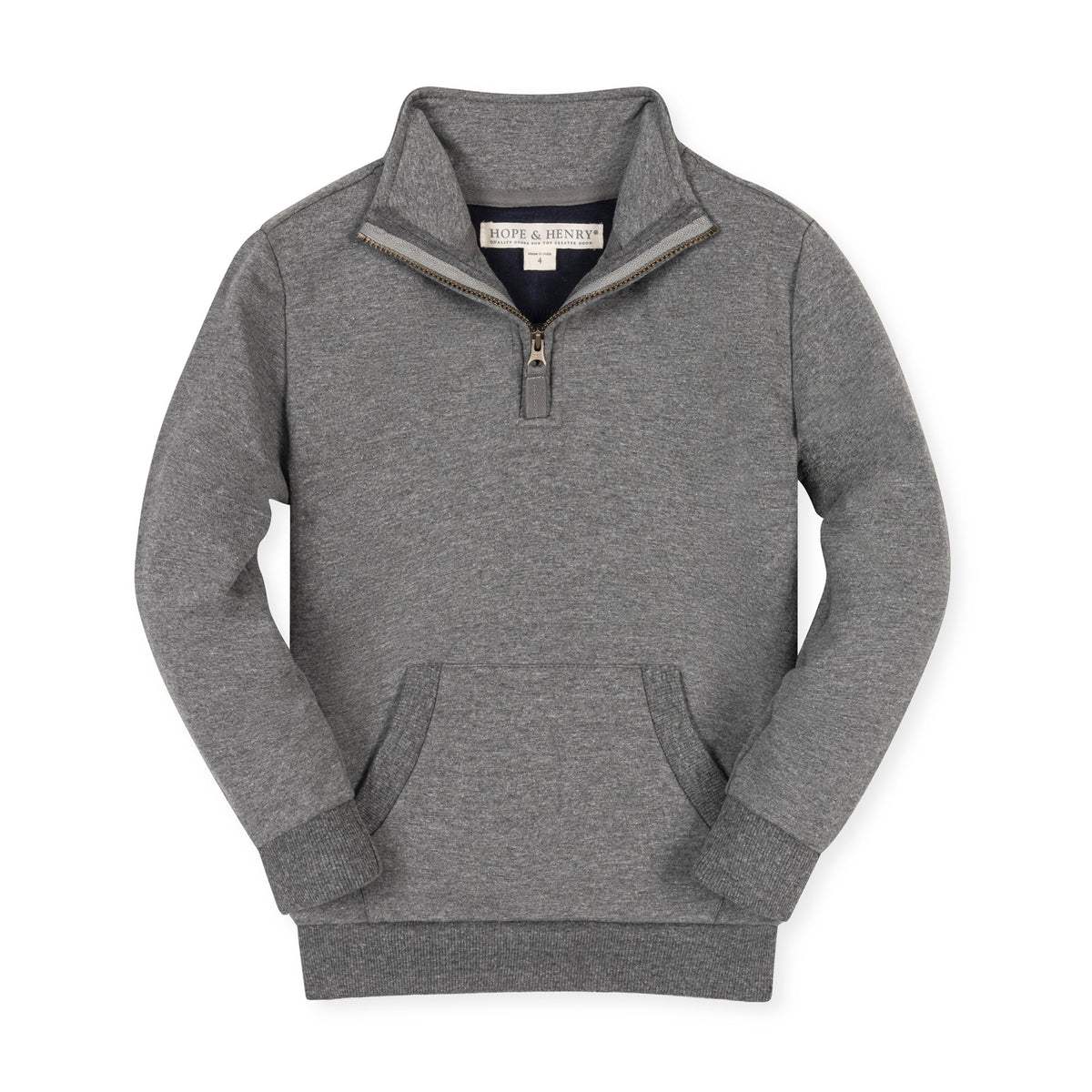 Hope & Henry Boys' Organic French Terry Half-Zip in Dark Gray Heather