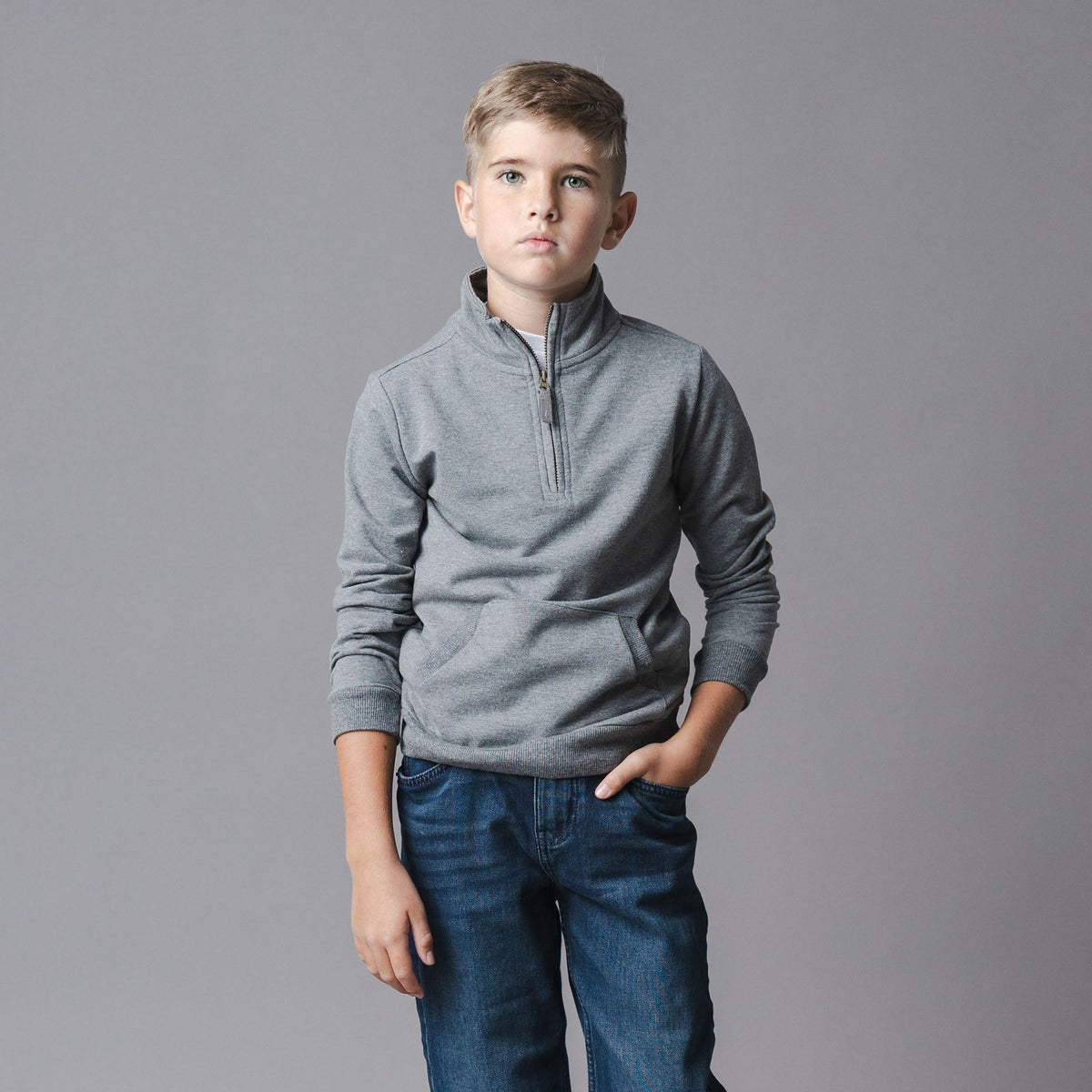 Hope & Henry Boys' Organic French Terry Half-Zip in Dark Gray Heather