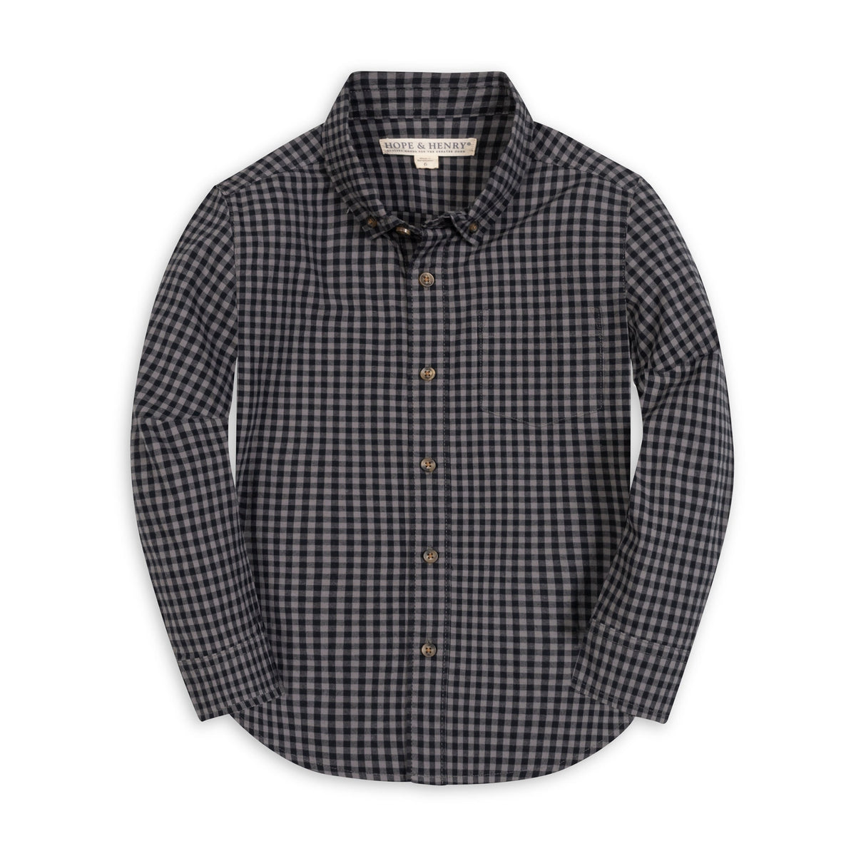 Hope & Henry Boys' Organic Stretch Poplin Shirt in Black Gingham