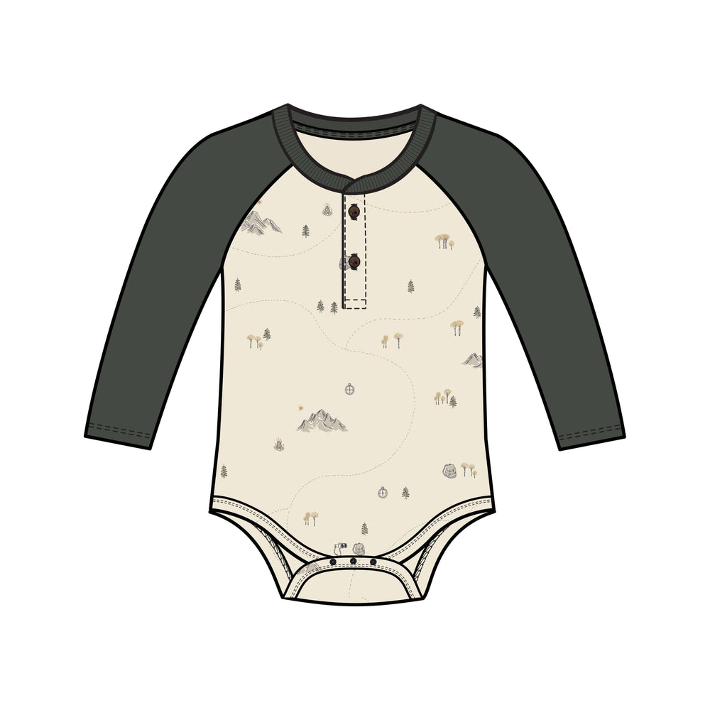 Lucas Raglan Henley Bodysuit – Long Sleeve Organic Comfort for Everyday Wear