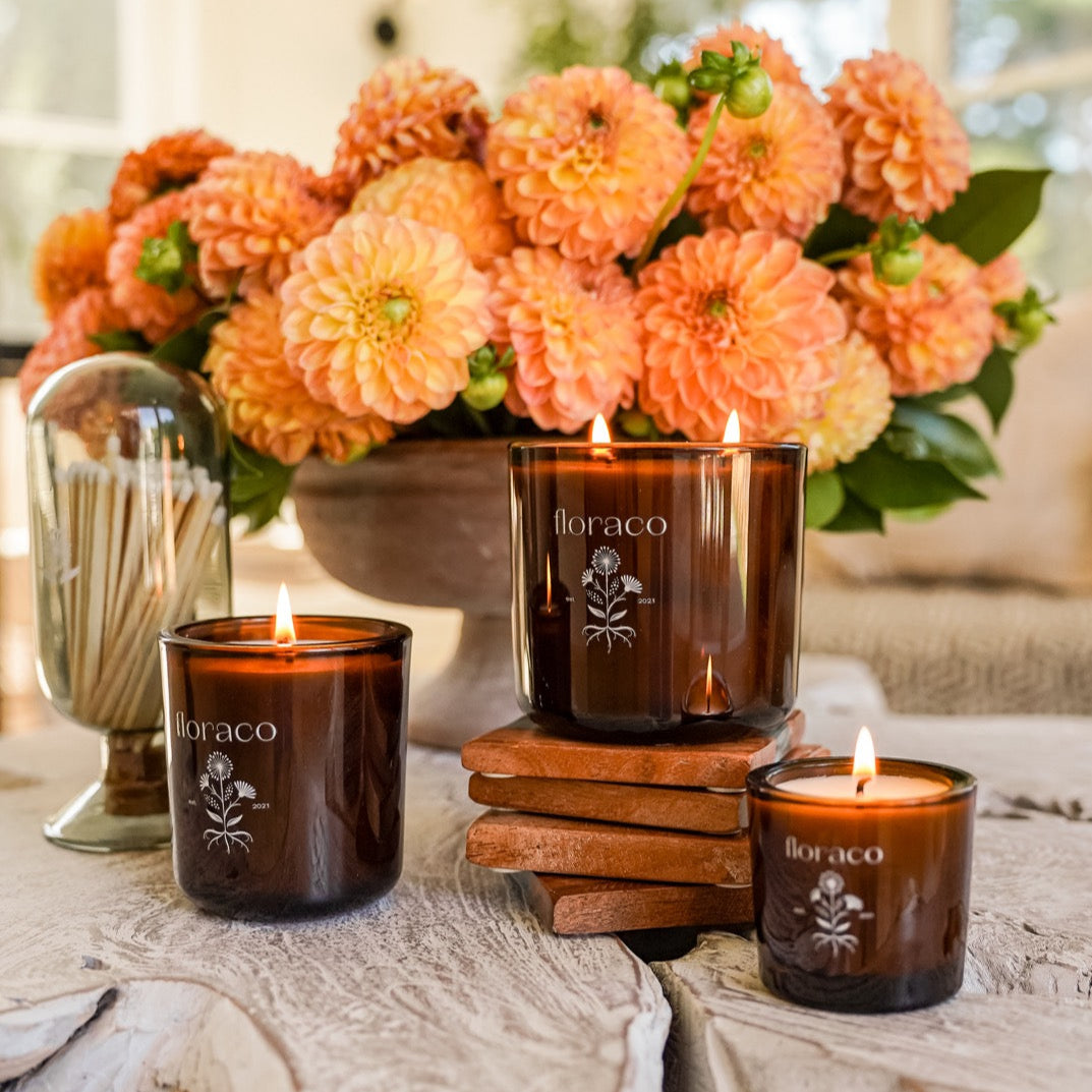 Magnolia Mint Candle: Wild Mint, Orange Blossom, Eucalyptus, Lemon, Mint + Tomato Leaf - Amber Glass: