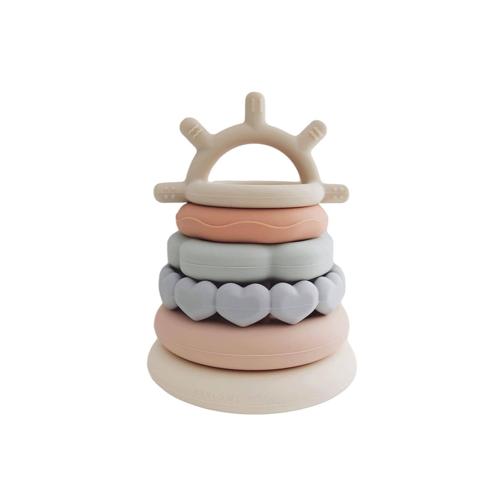 Classic Silicone Stacking Teething Ring Toy – 7-Piece Neutral Baby Toy by Marlowe & Co