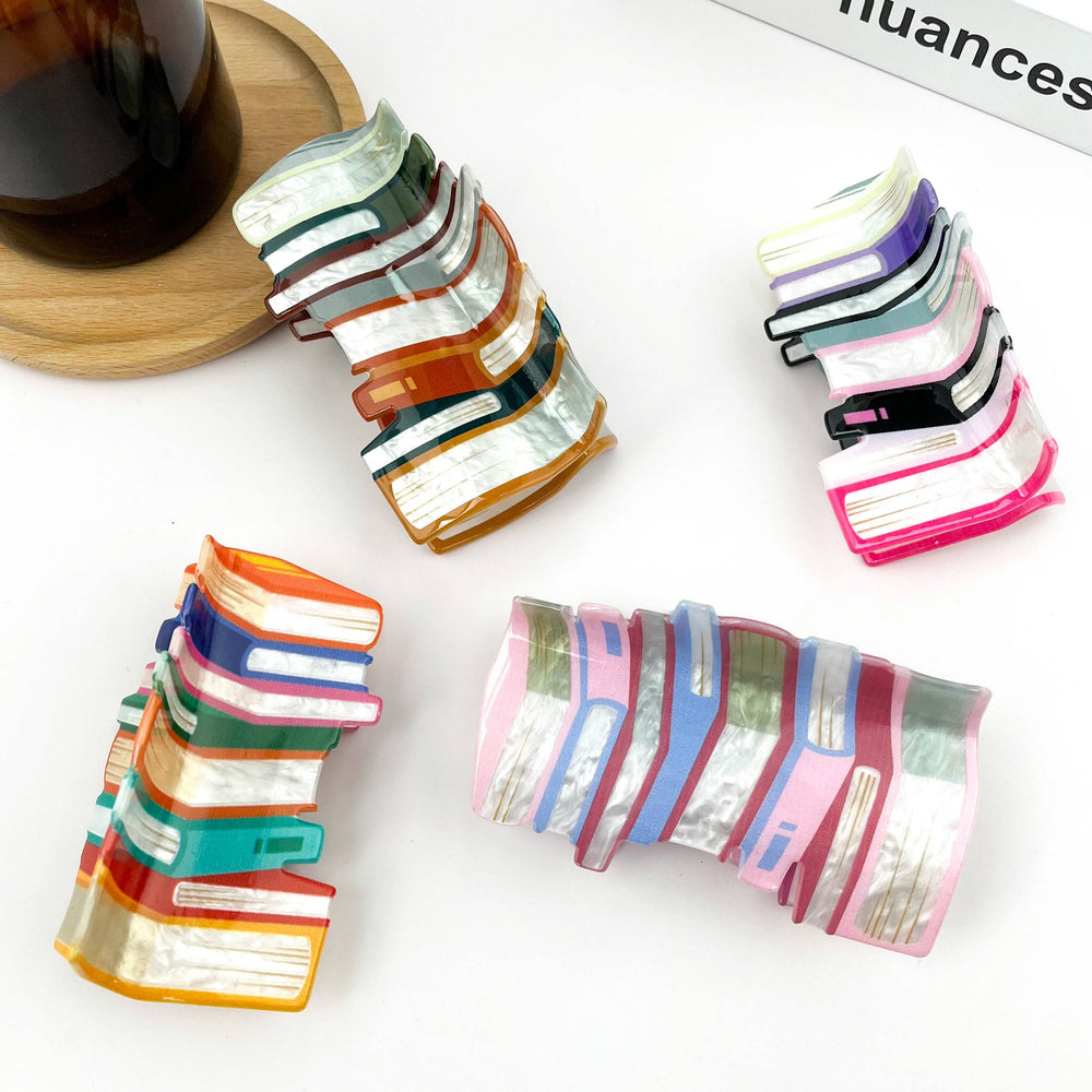 3.7'' acrylic hair clip shaped like a stack of books for book lovers