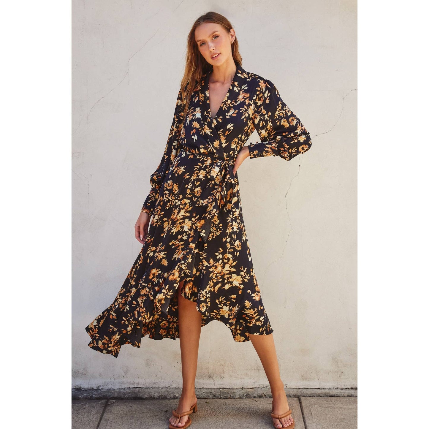 Satin Floral Midi Dress