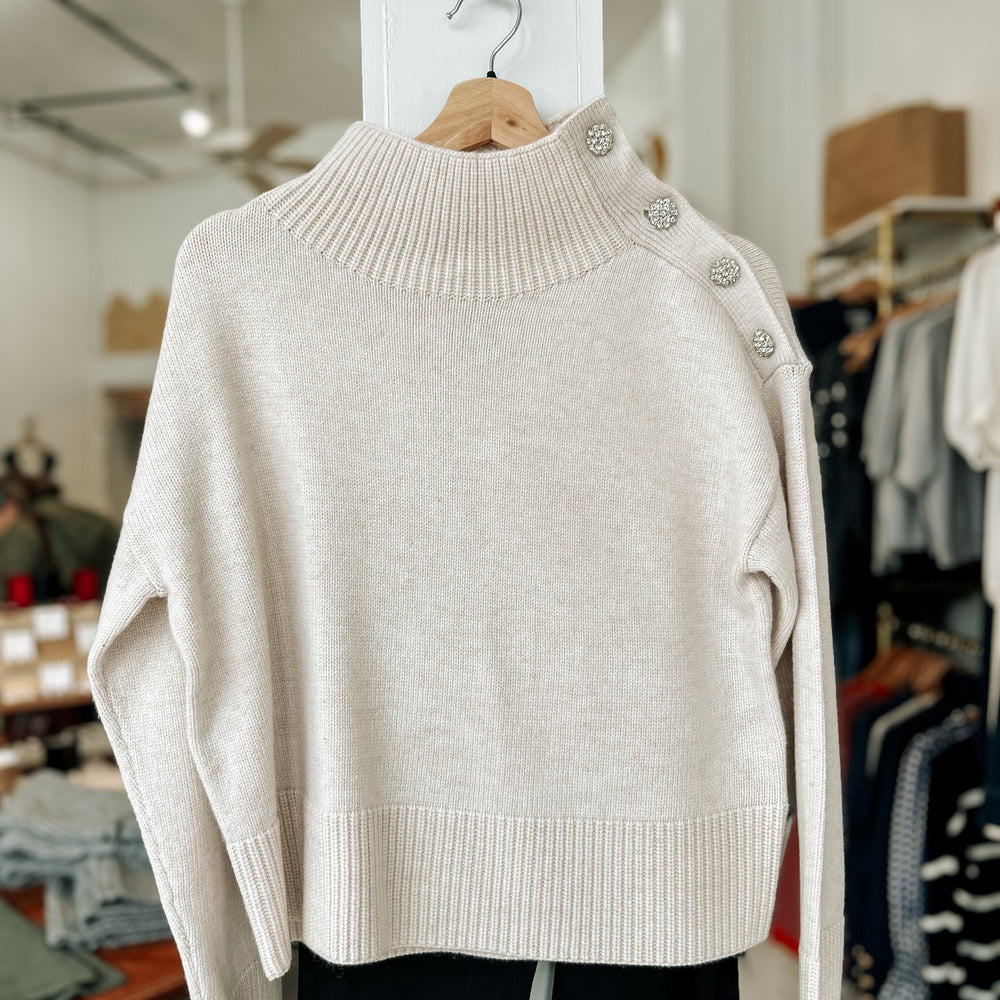 Mock Turtleneck Sweater Pullover in Off White