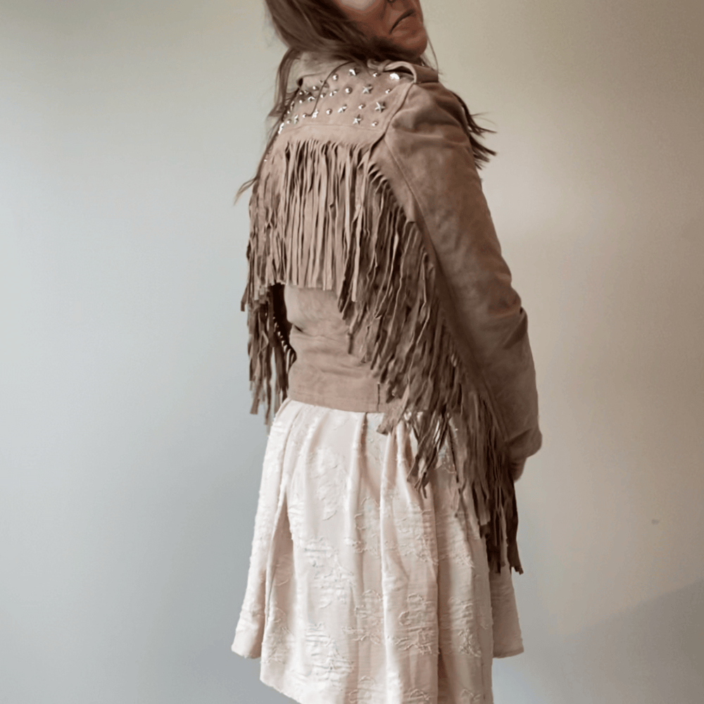 
                      
                        Tahoe Suede Studded Fringe Jacket - Grace & Haven
                      
                    